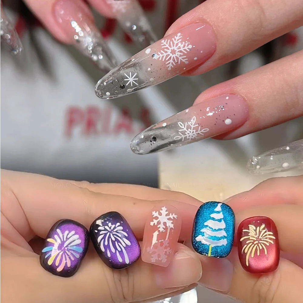 5 Sheets Snowflake Christmas Nail Stickers Fireworks Model Hollow Lace Nail Art Decoration Christmas DIY Manicure Spray Template