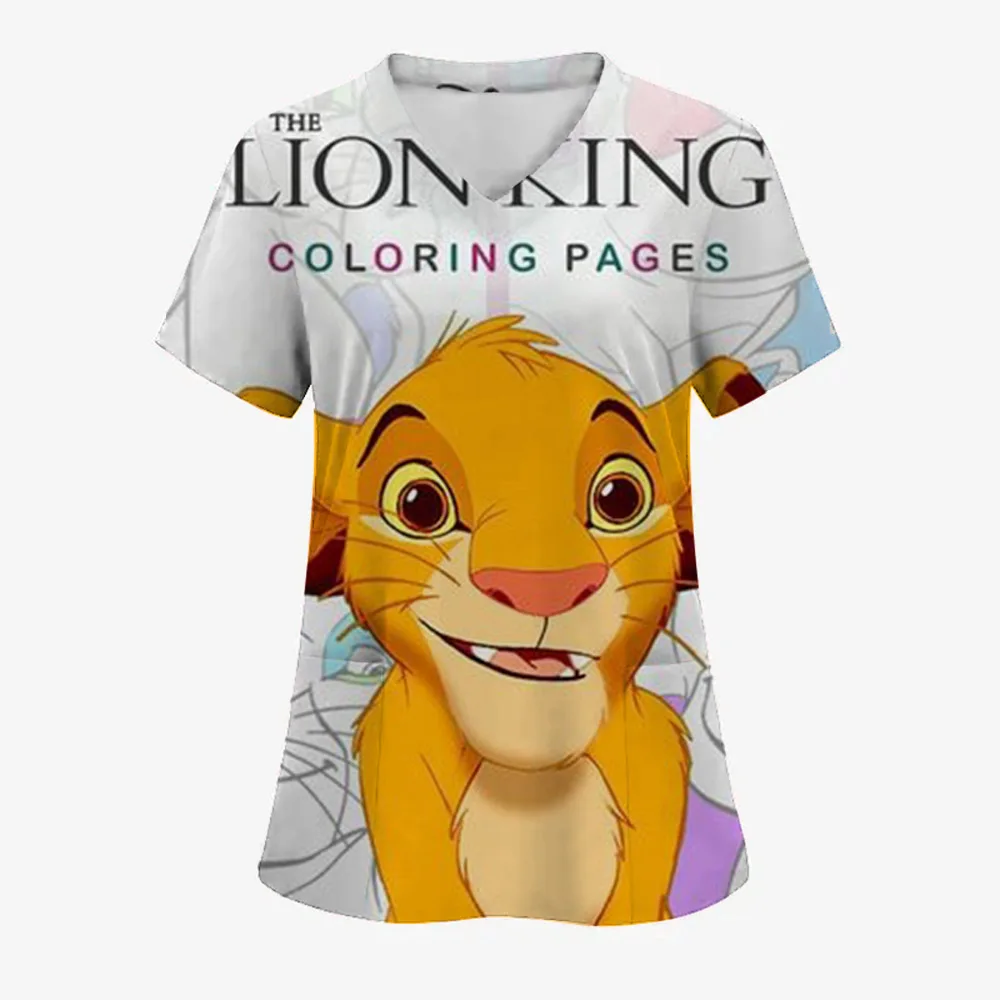 

Clinical Uniform Woman The Lion King Print Vet Scrubs Woman Tops V-Neck Short Sleeve with Micro Stretch Nurse Uniform Woman