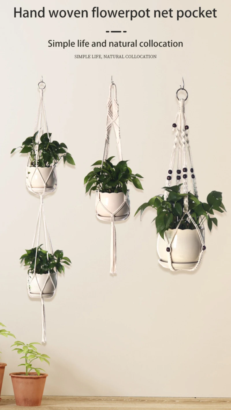 Hanging Plant Handmade Macrame Plant Hanger Flower Pot Planter Hanger Wall Decor Courtyard Garden Hanging Planter Hanging Basket