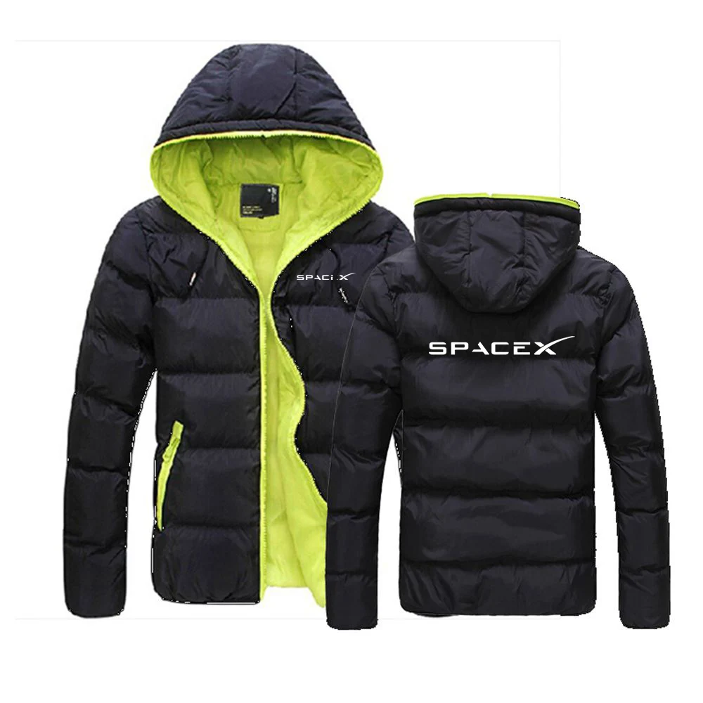 

SpaceX Space X Logo 2023 Men's New Autumn And Winter Fashionable Color Block Zipper Hooded Cotton Padded Coats Slim Fits Jacket