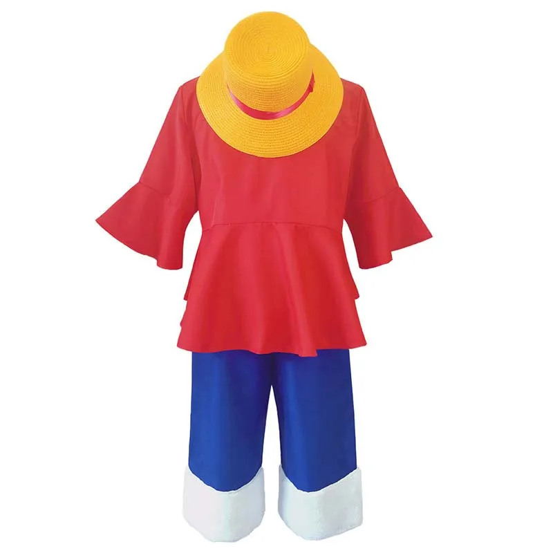 Disfraz de Cosplay de Anime Con sombrero para niños, traje de fiesta de mono de Halloween, Luffy rojo