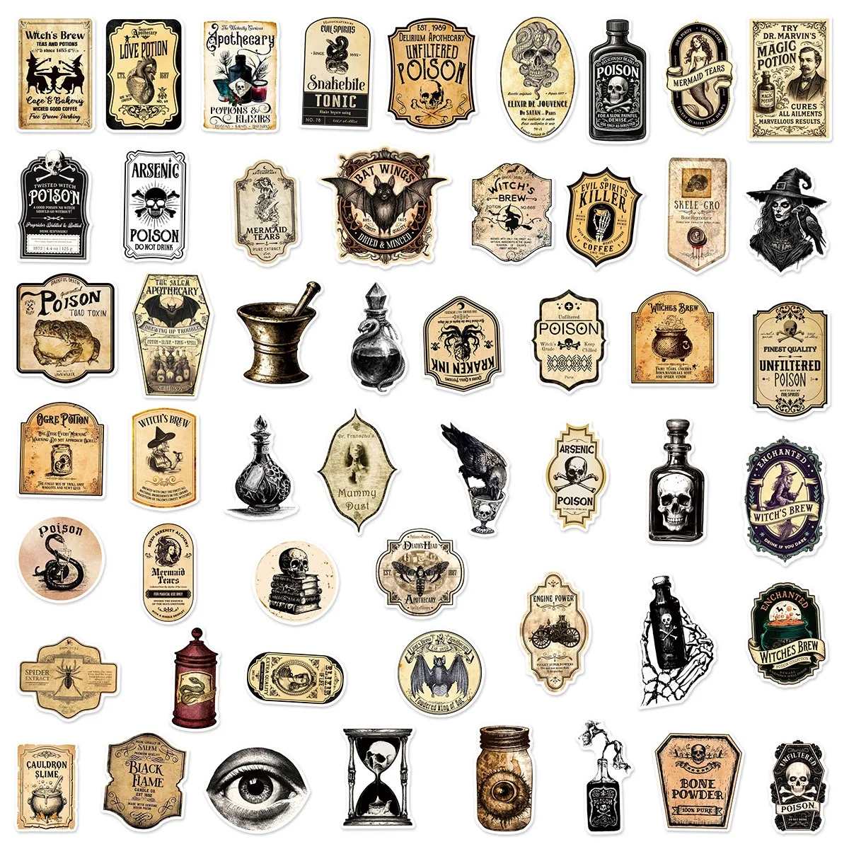 10/50 Stuks Halloween Vintage Potion Fles Etiketten Stickers Retro Horror Gothic Decals Koffer Scrapbooking Laptop Koelkast Sticker