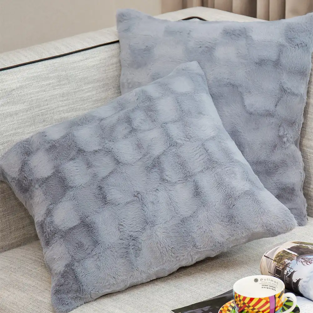 Home Livingroom Sofa 2 Pieces 16 Inches Throw Pillow Covers Luxury Soft Faux Rabbit Fur Decorative Cushion Covers Pillowcases