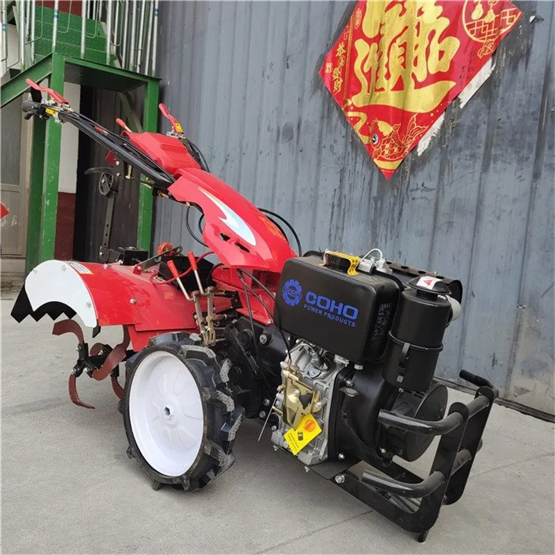 2026Reinforced direct connection  micro-tiller, hard ground loosening rotary tiller, electric start 195 type four-wheel dr