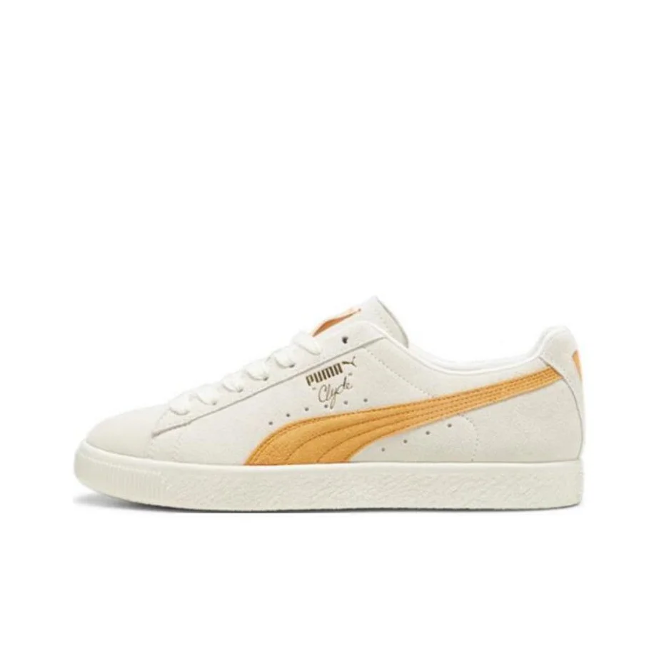 PUMA Clyde OG Skateboard Shoes Unisex Low Top Ecru Citrus Orange 391962-09