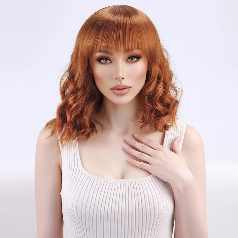 European and American wig women's short curly hair water ripple natural women's brown wig