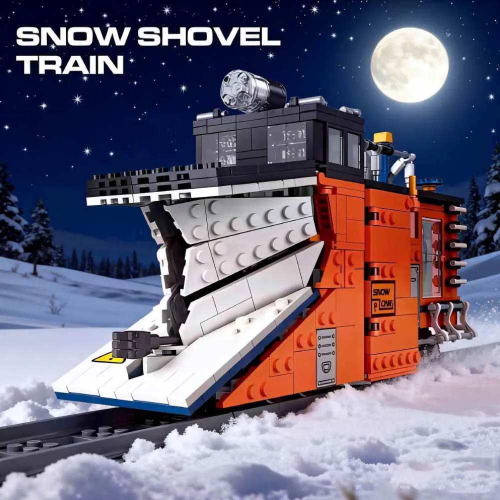 

945PCS City MOC Snow Plow Type Snow Removal Locomotive with Rails Building Blocks Toys for Children Bricks Christmas Gifts