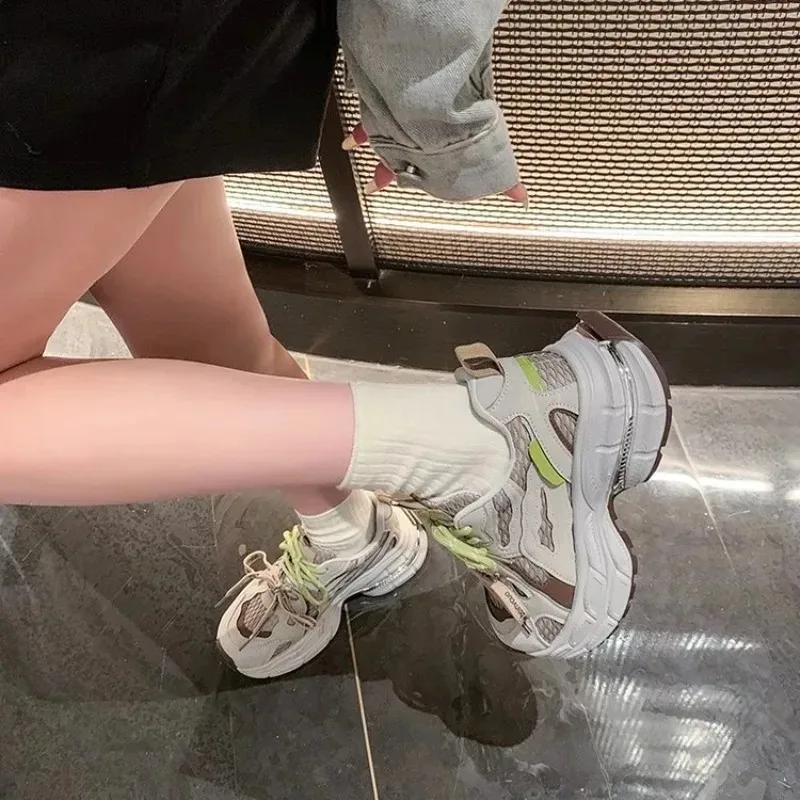 Women's Thick Bottom Shoes Spring 2026 New Style Silver Color Heightening Lightweight Versatile Foot Slimming Casual Runn...