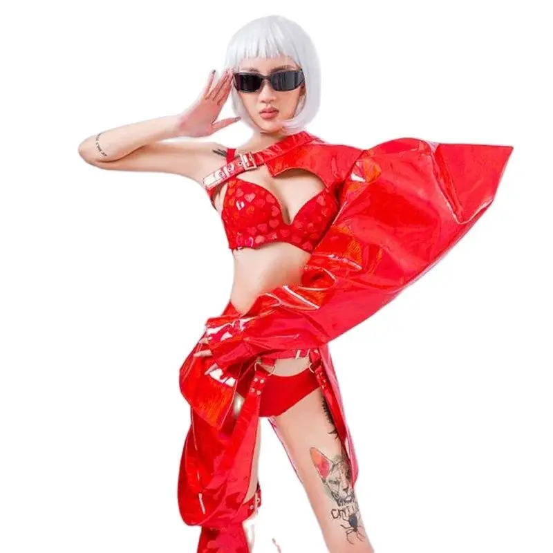 New Bar Gogo Nightclub Ds Party Festival Costumes Stage Wear Sexy Red Sets Christmas Cross Dressing Queen Performance Costume