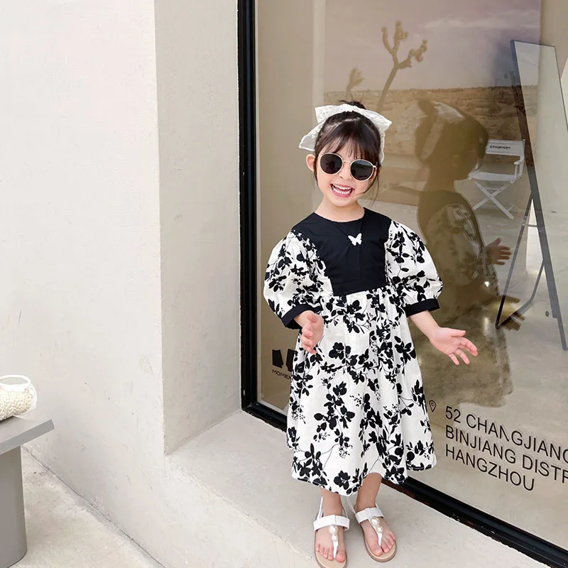 

Girls' floral dress, children's summer loose dress, girls' big swing dress, big children's princess dress