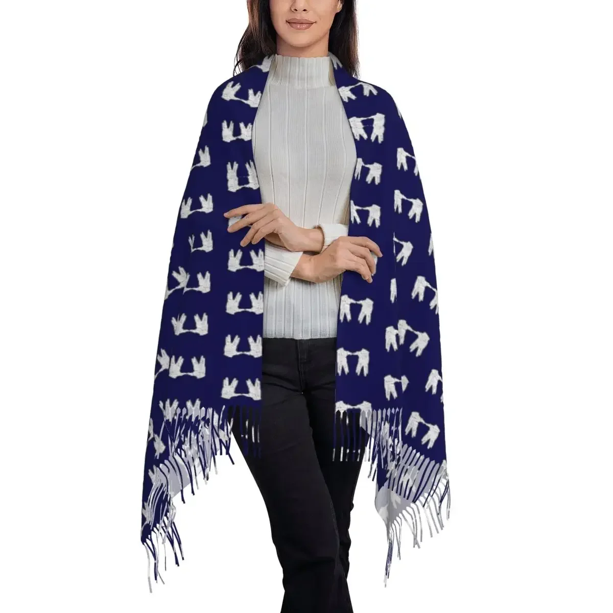 Jewish Mystic Symbol Aaronic Blessing Birkat Kohanim Hand Gesture Scarf Tassel Scarves for Women Warm Shawls Wraps Shawl Wrap