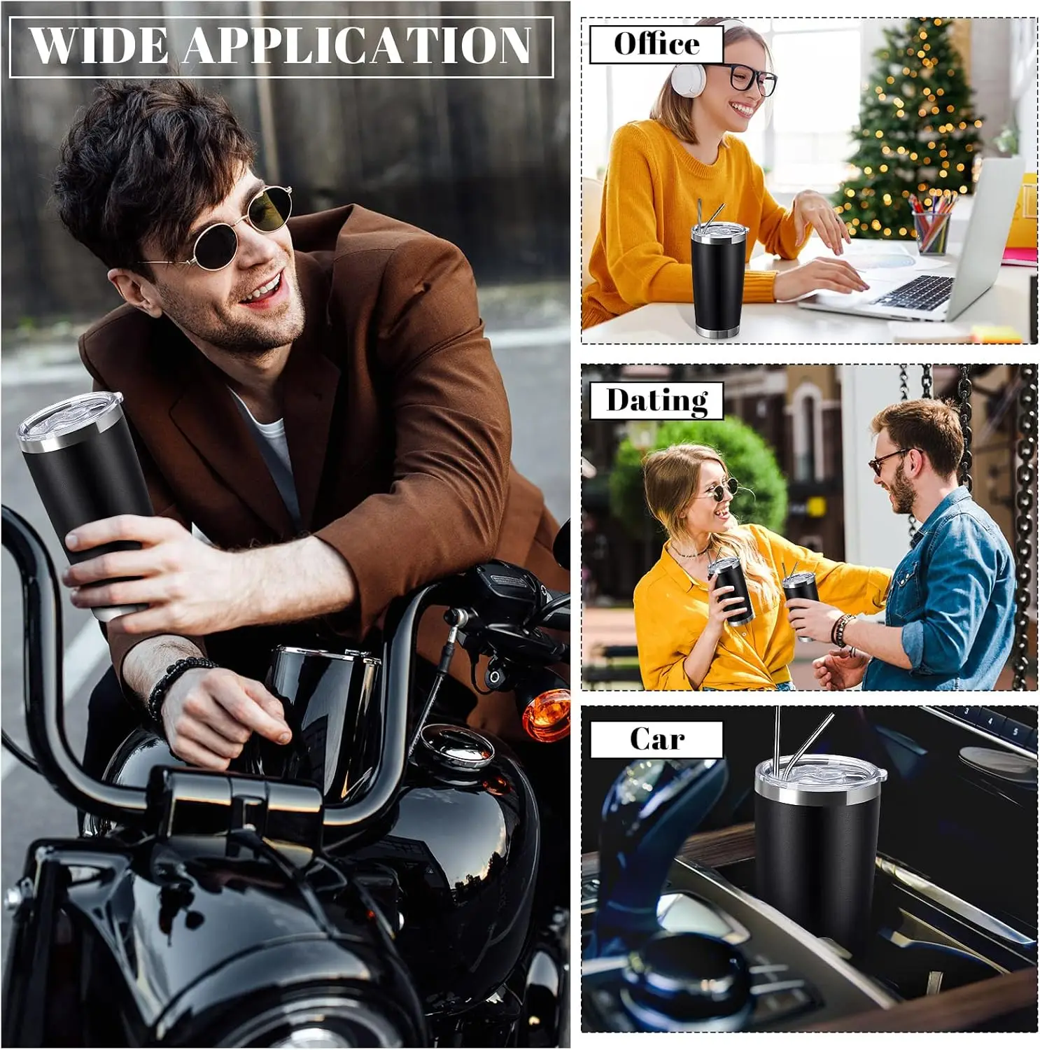 25 عبوة من أكواب الفولاذ المقاوم للصدأ سعة 20 أونصة، كوب سفر معزول بجدار مزدوج مع غطاء (أسود) #4