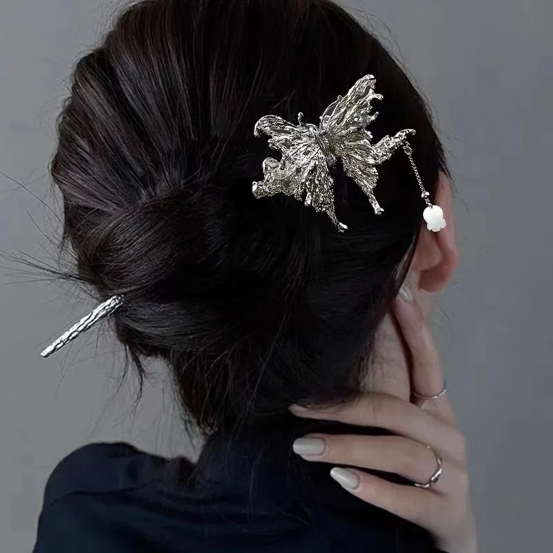 NEW INS Fashion liquid Butterfly Tassel Hairpin Female Vintage Chinese Style Long Stick Hair Pins Accessories