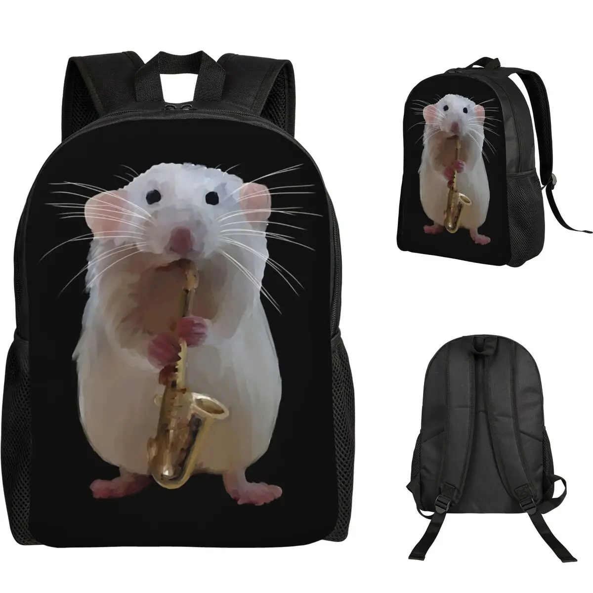 Rat Playing The Saxophone Student Backpack School Bag Hiking Travel Daypack for Men Women Fashion Bookbag Shoulder Bags