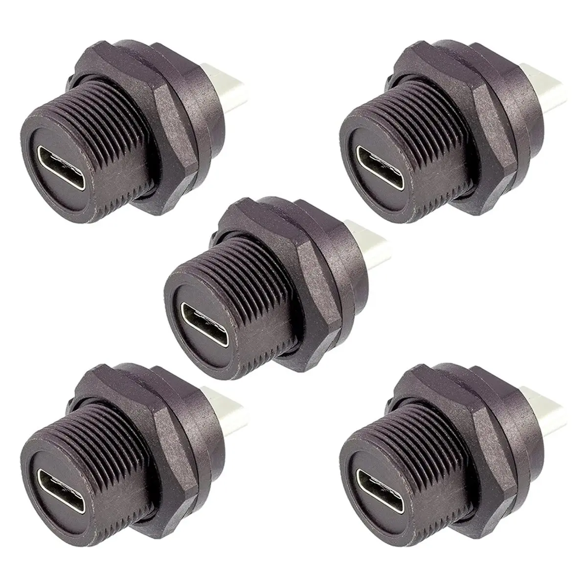 5 Pack Waterproof USB Type-C Female to Female Panel Mount Connector