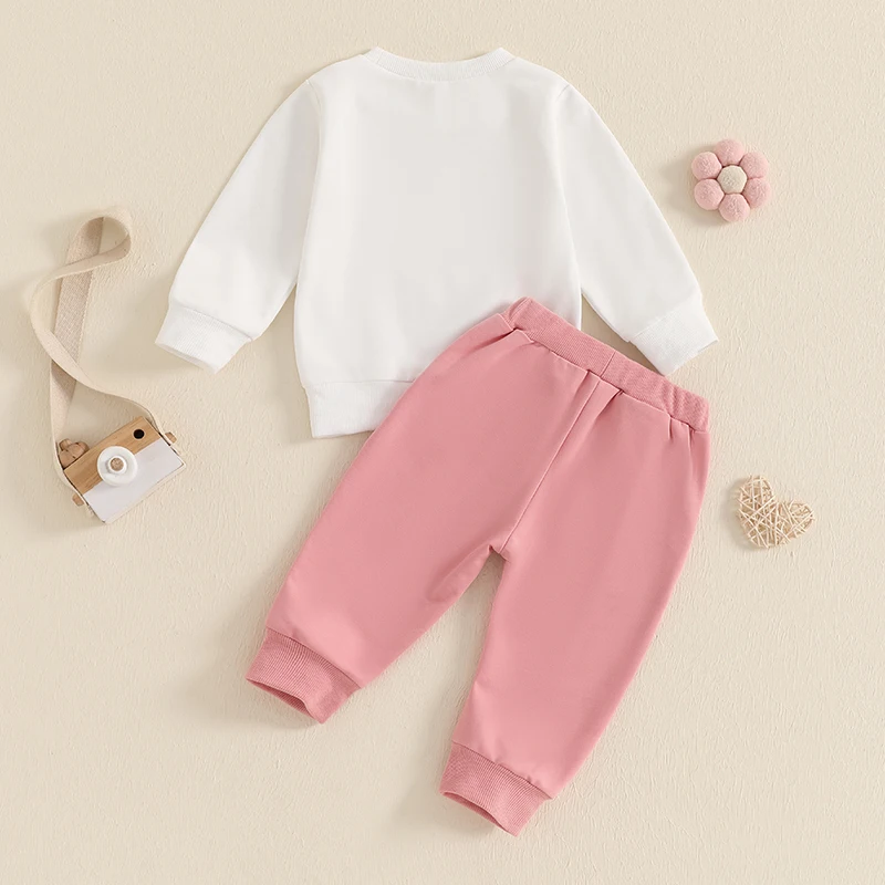 Toddler Girl Valentine s Day Outfits Letter Heart Print Long Sleeve Tops with Solid Color Long Pants Set