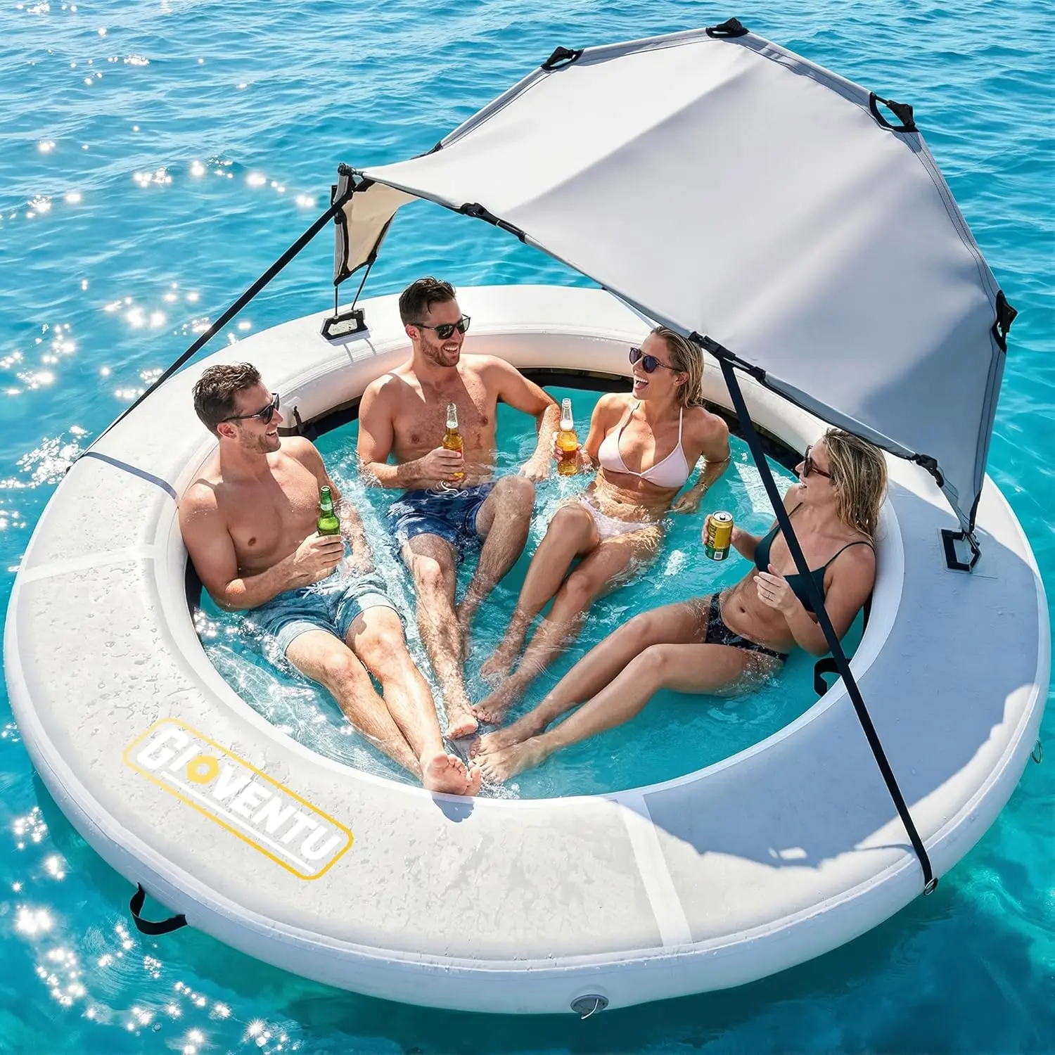 

Inflatable Water Hammock, 8FT Lake Float for Adults, 660 LB Capacity, Sun Chill Float Ring with Cooling Mesh Center & Removable