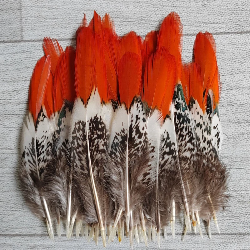 

50 шт./лот, 4-6 дюймов, 10-15 см, перья фазана, перья Lady Amherst, оранжево-красный наконечник, оптовая партия.