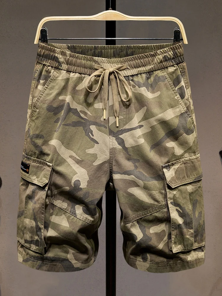 

Мужские летние тонкие свободные камуфляжные шорты-бриджи из хлопка для активного отдыха, средней длины, повседневные, в стиле рабочей одежды