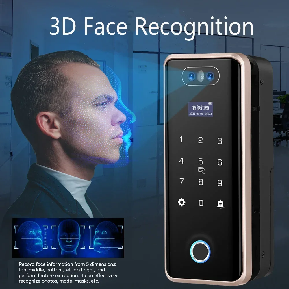 Full automatic frameless Glass door fingerprint Biometric Digital password face recognition smart   wifi app