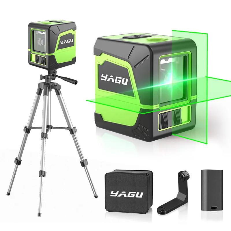 YAGU 2/5 Line Laser Level Green Cross Laser Tool With Tripod Set Vertical And Horizontal Lines 360 Degree Rotation Self-leveling