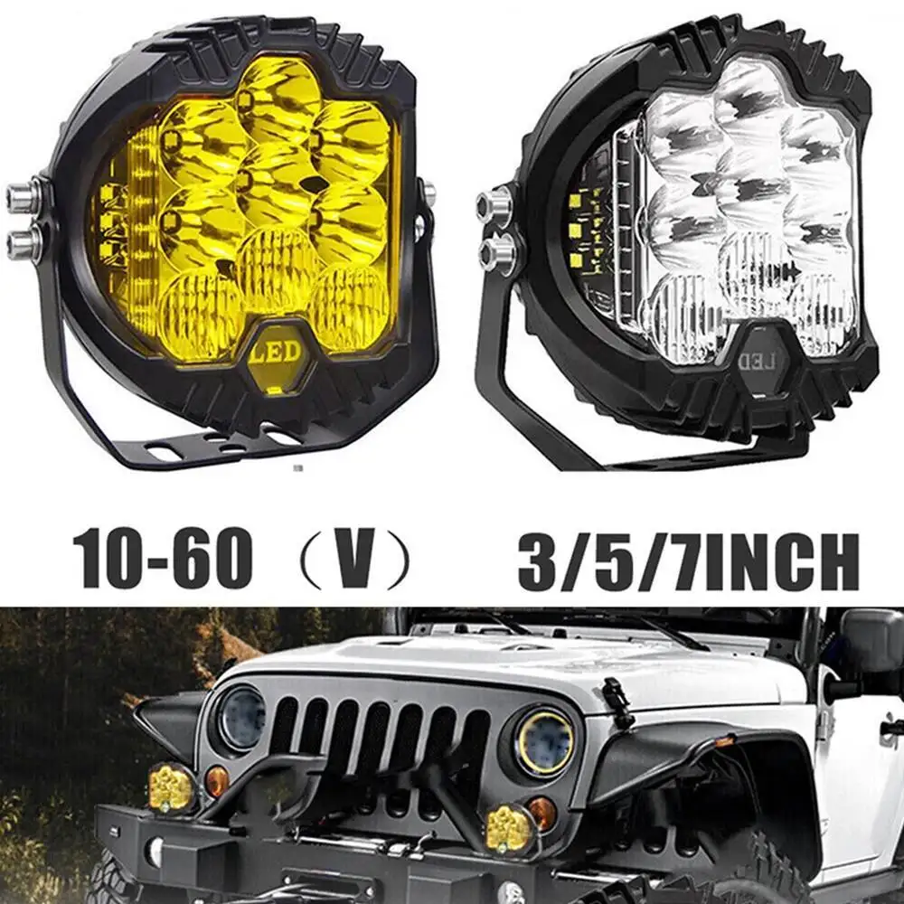 White Yellow Motorcycle Headlights Auto Driving Light LED Spotlight 7Inch 5Inch DRL Led Work Lamp For Niva Lada Offroad 4X4 Jeep