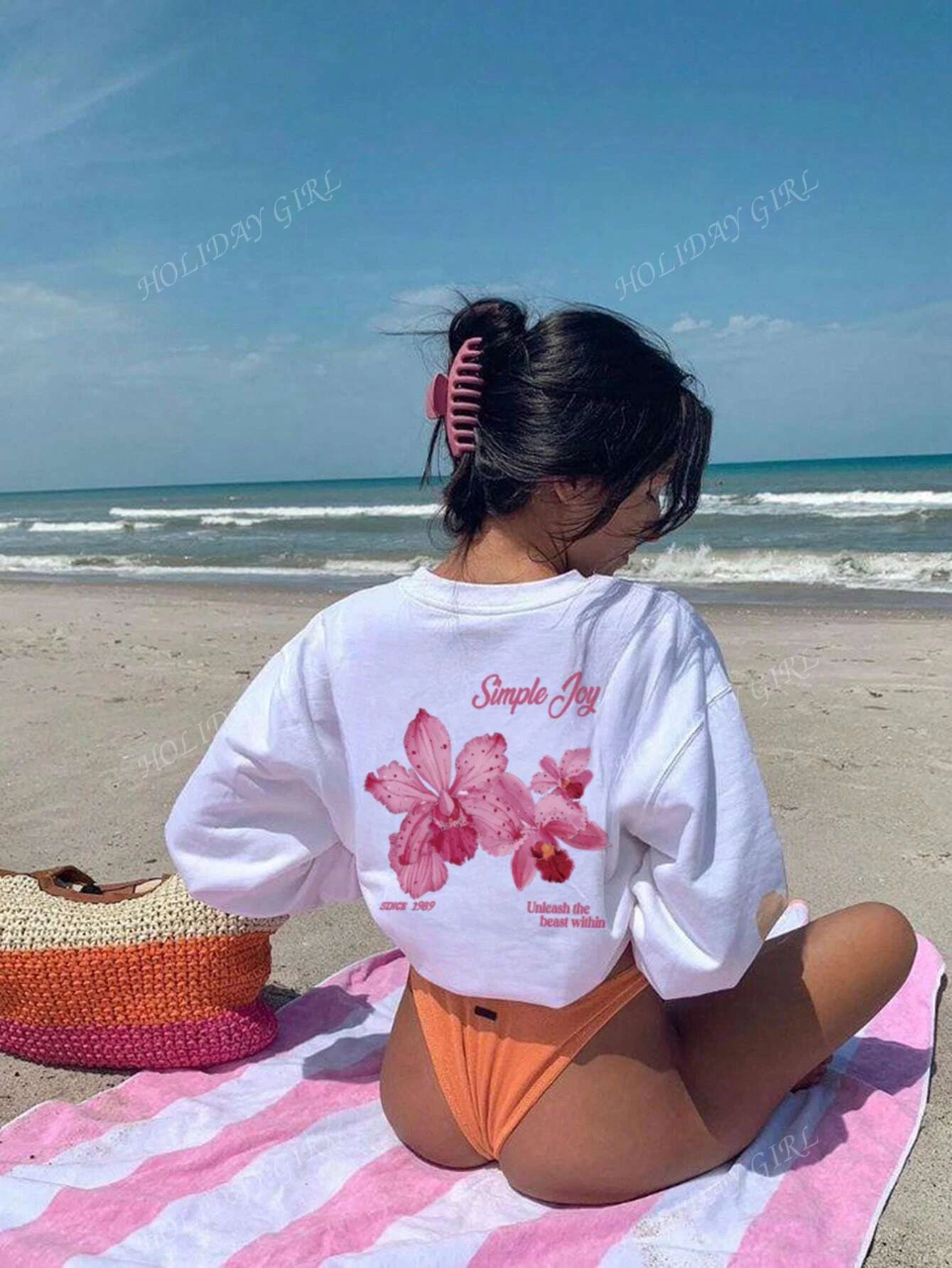 Camiseta de cuello redondo con estampado de flores y letras coloridas de verano para mujer, camisetas de moda, trajes de vacaciones para mujer, ropa Y2k para mujer