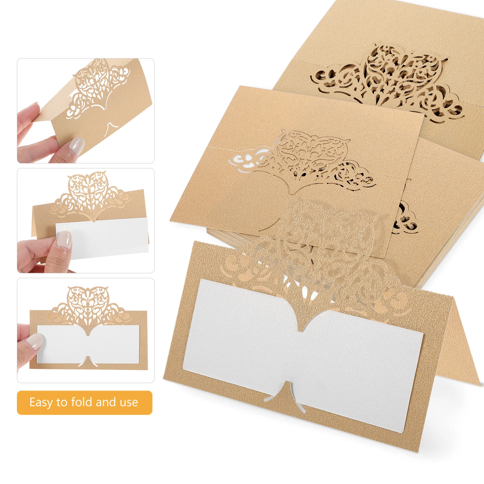 

50pcs Vintage Hollowed Out Seat Name Table Place Card Elegant Beige Golden For Wedding Party Banquet Restaurant