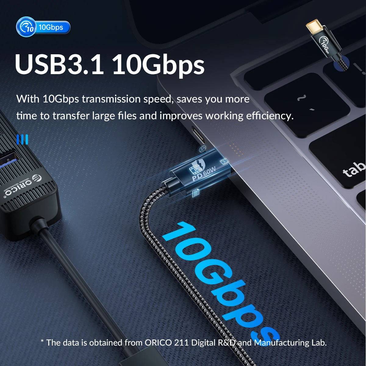 ORICO 10Gbps Gen2 Type-C USB3.1 PD60W สายชาร์จ OTG อะแดปเตอร์ขยาย HDD HUB สำหรับแล็ปท็อปโทรศัพท์แท็บเล็ต