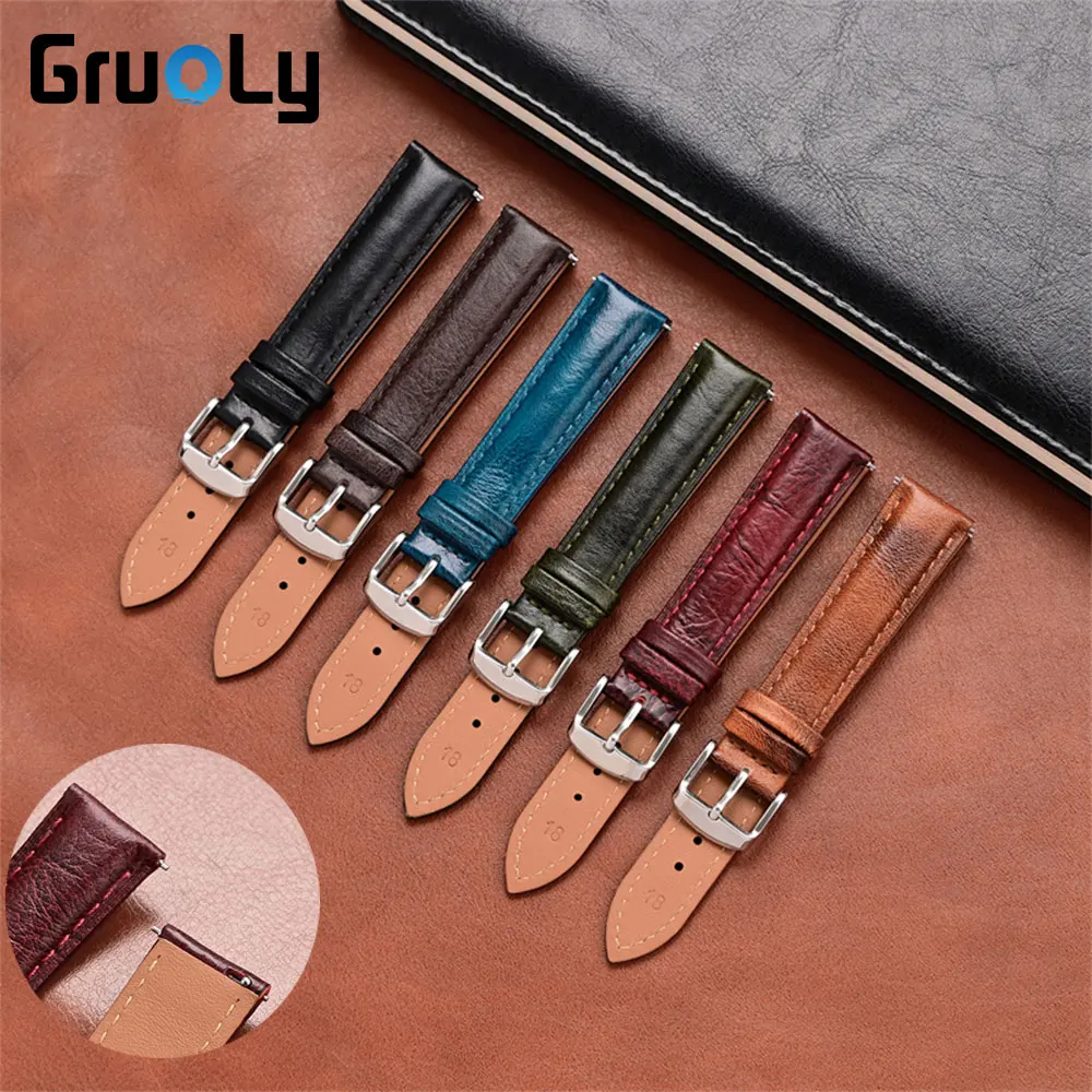16mm 18mm 20mm 22mm Universal Wrist Band  Vintage waxed leather Watchband Straps Quick Release For Huawei GT4/5 Pro For DW Watch