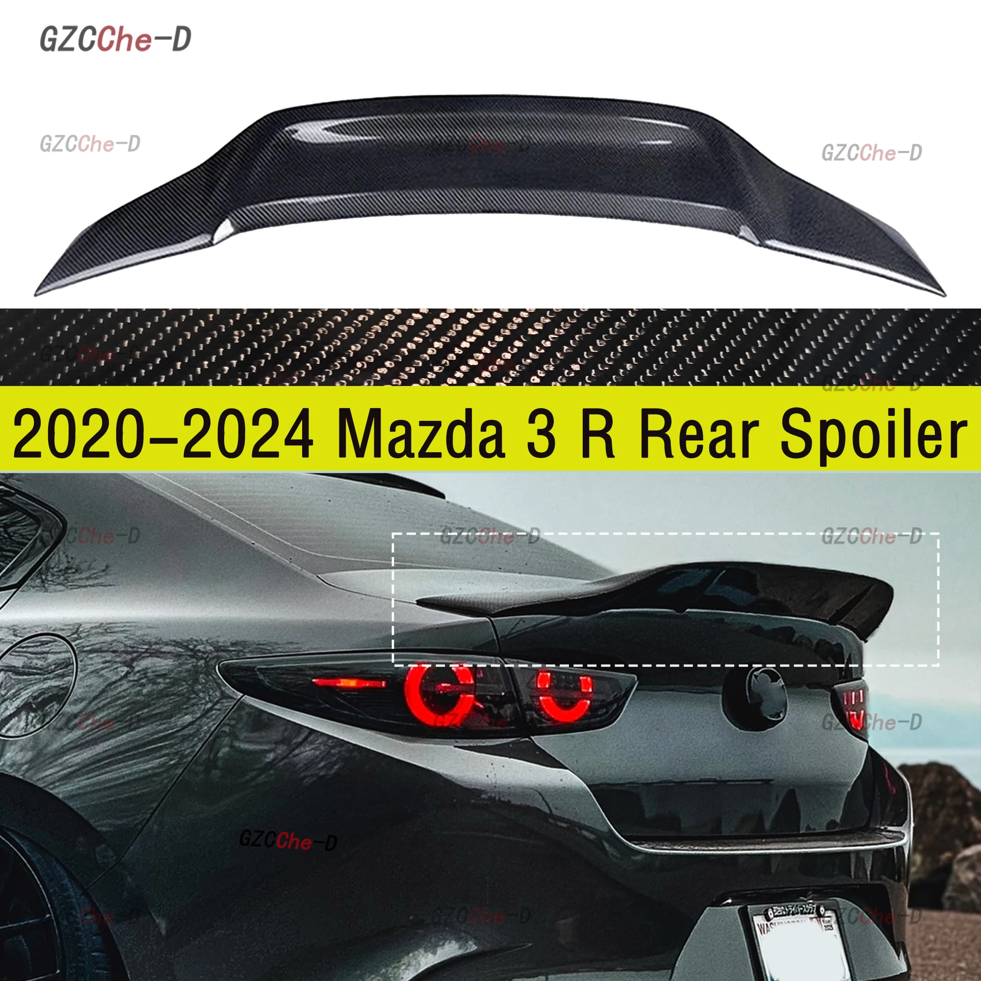 Suitable for 2020-2024 Mazda 3 Rear Spoiler, Trunk Diffuser Kit, and Rear Wing Trim Accessories