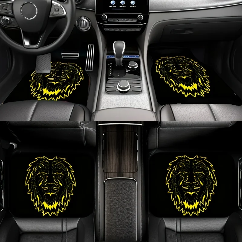 4pcs Fit Car Floor Mats With Chinese Yin Shi Character (for Car) Design - -Slip All-Weather Protection, Heavy-Duty Driver/Passen