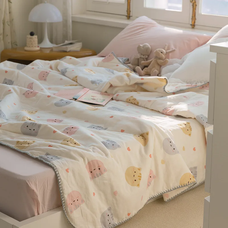 Household Cotton Quilt Thin Air Conditioning Blankets Soft Quilt Double Layer Yarn Children's Quilt Soybean Fiber Infant Blanket