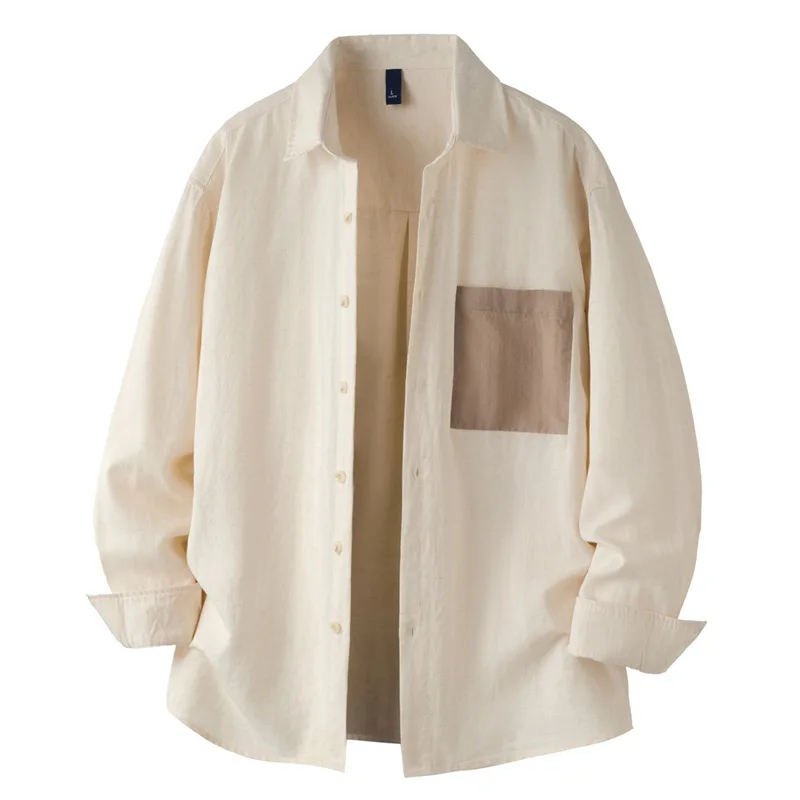 

Spring and Summer New Mens Long Sleeve Shirt Korean Style Clothes Pocket Patchwork Designer Shirts Male Casual Loose Tops Youth