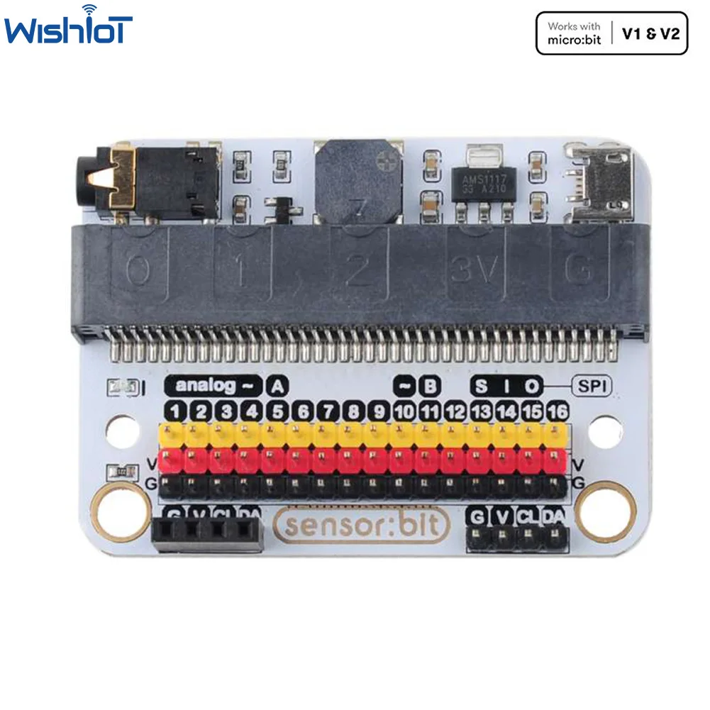 

ELECFREAKS Micro:bit Sensor:bit IO Expansion Board GVS Pin IIC Interface Onboard Buzzer Audio Jack for Kids Programming Learning