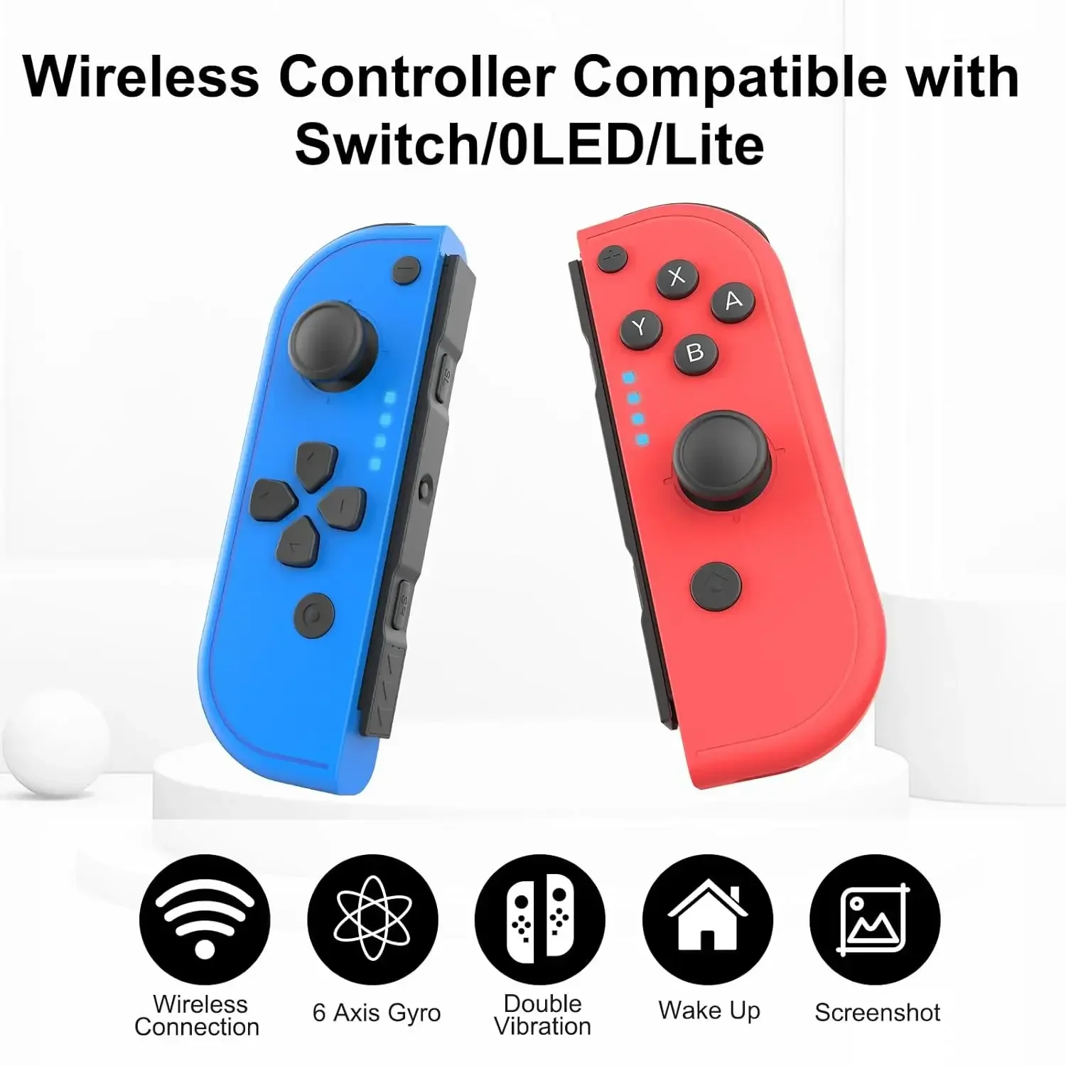 Bluetooth controller for Switch/Lite/OLED with Motion Sensing/Dual Vibration/Gyro Axis ，Includes Comfort Grip