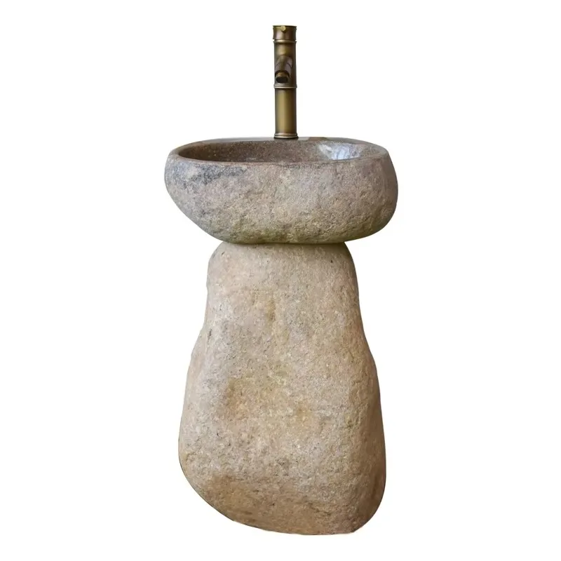 River Stone Pedestal Sink Cobble Stone Bathroom Sink Granite Farm House Washing Standing Garden Corner Basins