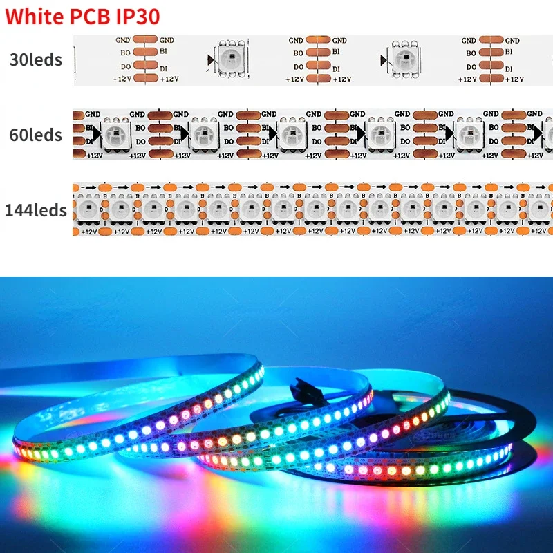 Imagem -02 - Rgb Levou Tira de Luz 15m Dc12v Ws2815 Individualmente Endereçável Duplo Sinal 30 60 144leds m Ip30 65 67 Ws2812b Ws2813 Atualizado