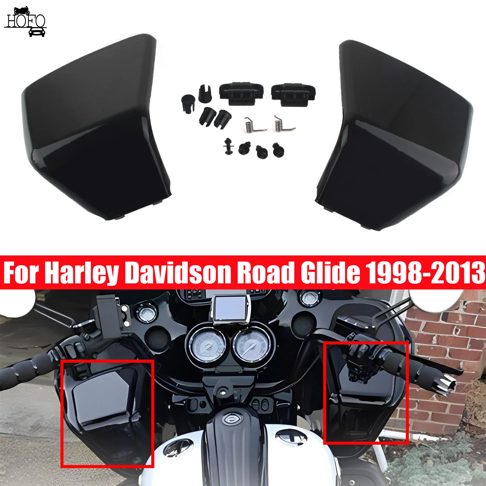 Motorcycle Left and Right Inner Fairing Glove Box Door Cover Kit Vivid Black For Harley Davidson Road Glide 1998-2013