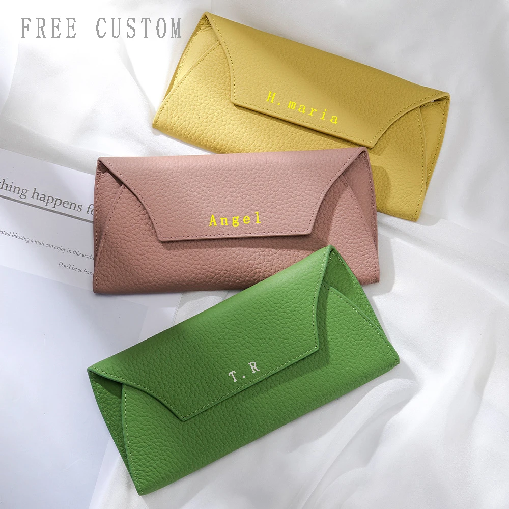 

First layer cowhide long wallet 2025 new luxury genuine leather women's yellow bag free custom multi-card glasses box card bag
