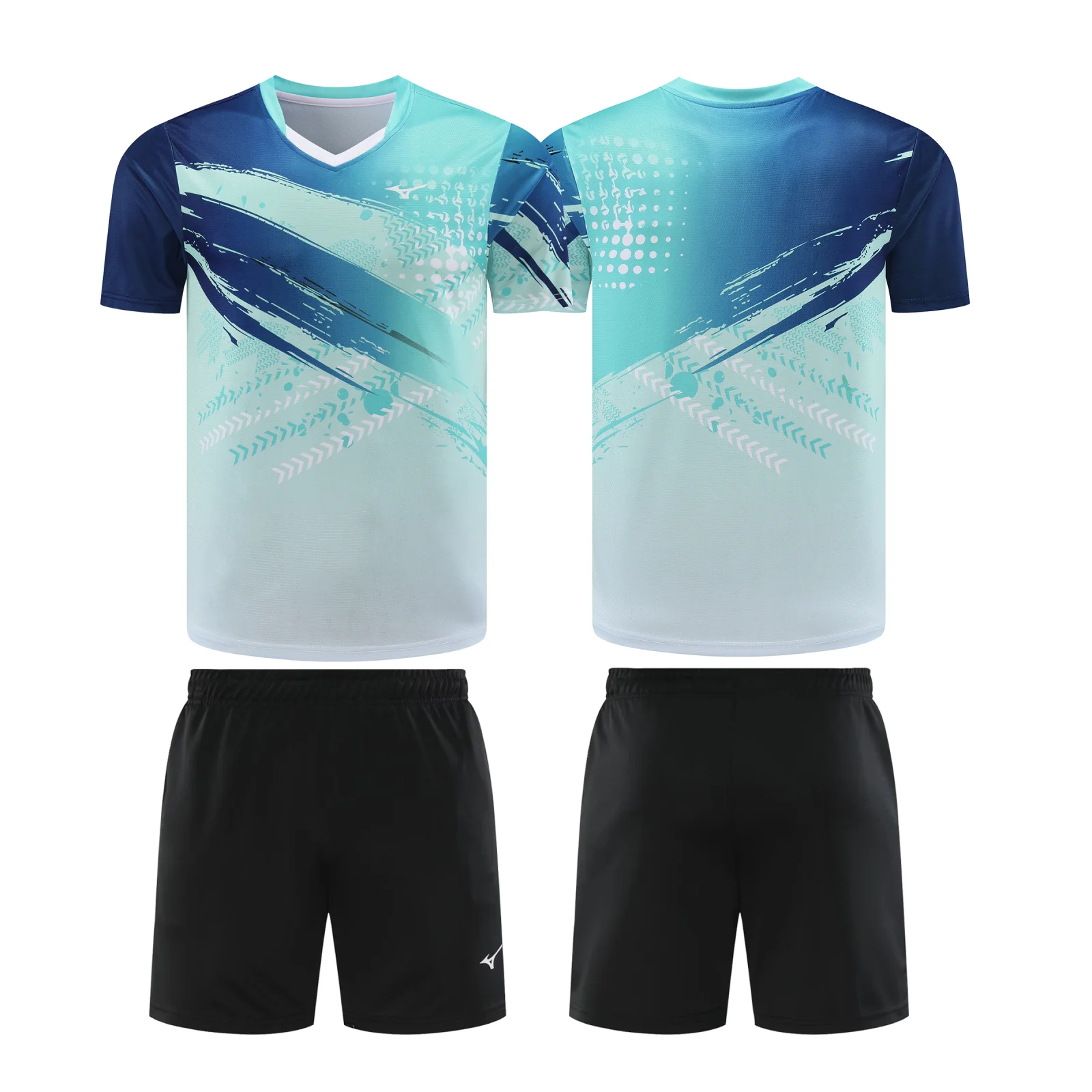 

Customized a set of men's and women's badminton T-shirt shorts tennis clothes quick drying material breathable V-neck half sleev