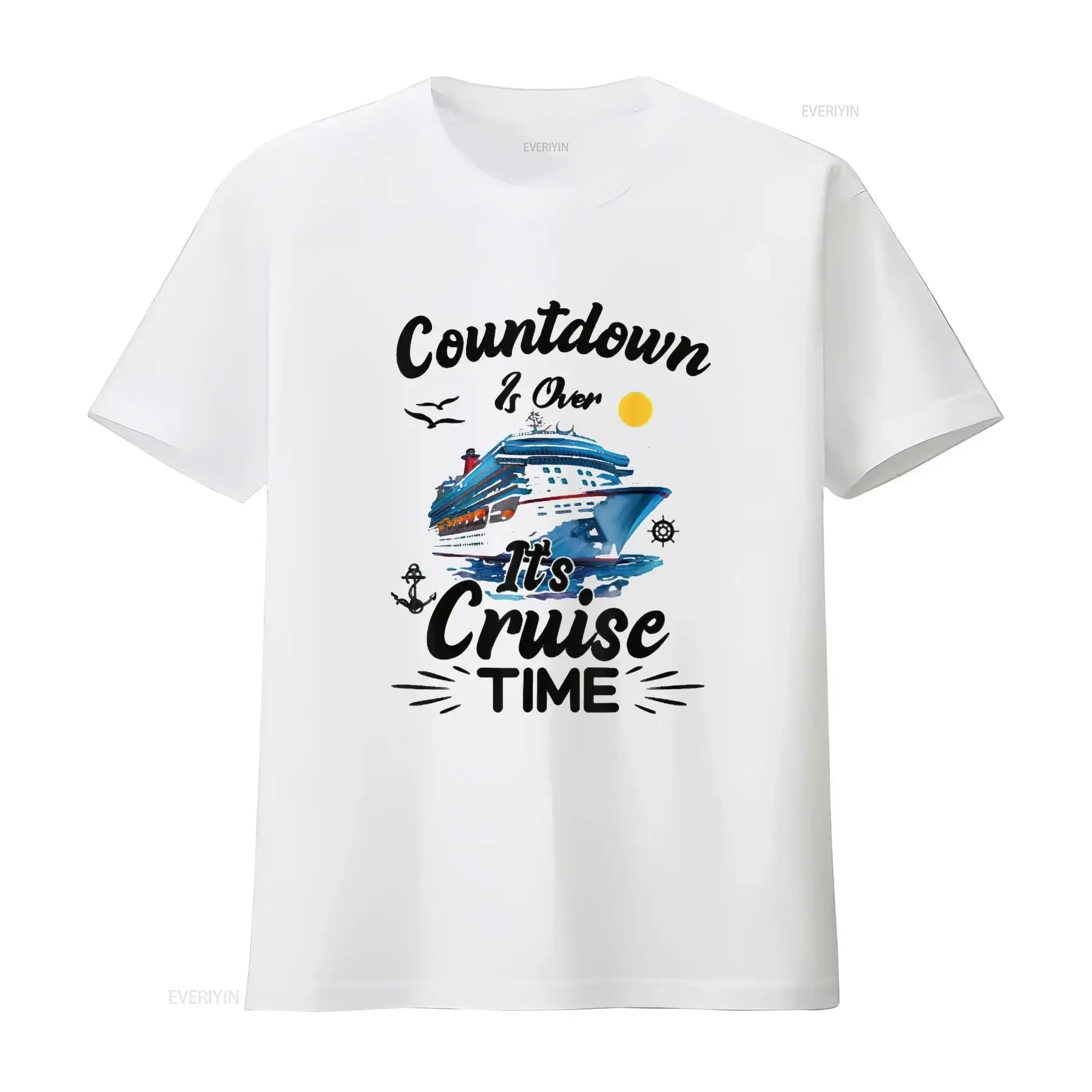 

Countdown Is Over It's Cruise Time Graphic T-Shirt Breathable Cotton Crew Neck Tee Trip Vacation Gift