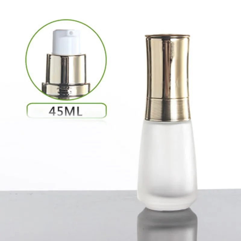 45ml frosted glass bottle with silver/gold pump lid for lotion/emulsion/serum/toner/foundation skin care cosmetic packing