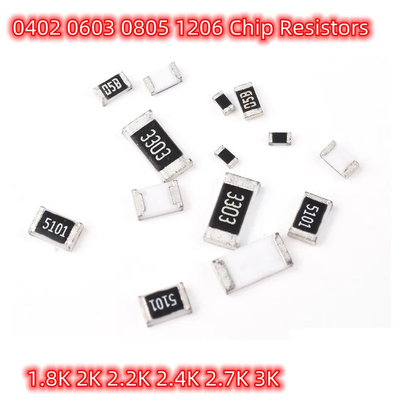 

100pcs 0402 0603 0805 1206 Chip Resistor 3.3K 3.6K 3.9K 4.3K 4.7K 5.1K ohm 1%