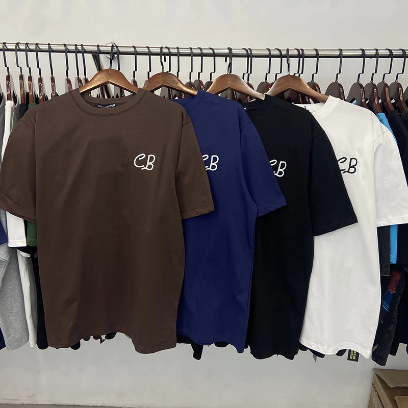 Real Photo Cotton Unisex Casual Loose CB Logo Tshirts Casual Loose Men Women Short Sleeve Fashion Streetwear Breathable Tops