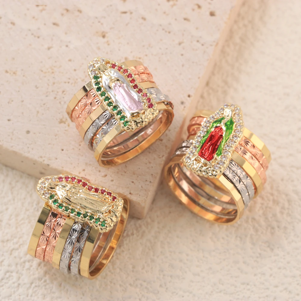 

Shengroolin Fascinating Brass Gold Colorful Plating White Waterproof Fashion Diamond Wide Brass Rings Jewelry For Women