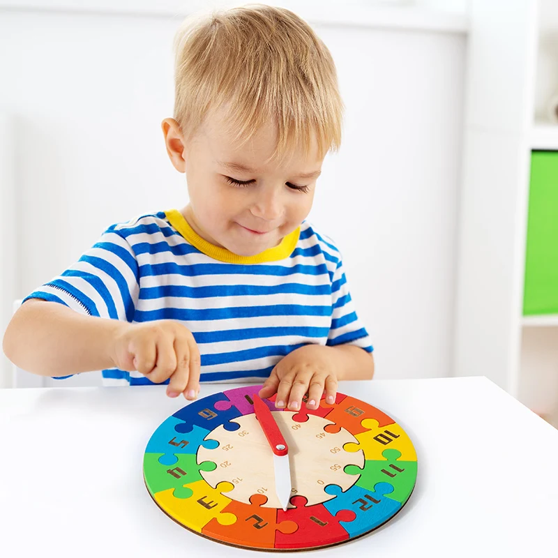 Montessori Children Clock Wooden Time Learning Puzzle Clock for Children Early Education Hour Minute Cognition Teaching Aids