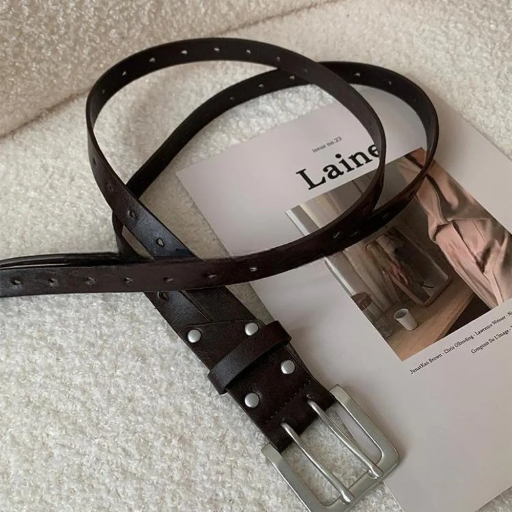 

Американский винтажный женский ремень с двойной пряжкой в стиле Y2K, кожаный универсальный пояс для платьев и джинсов, унисекс