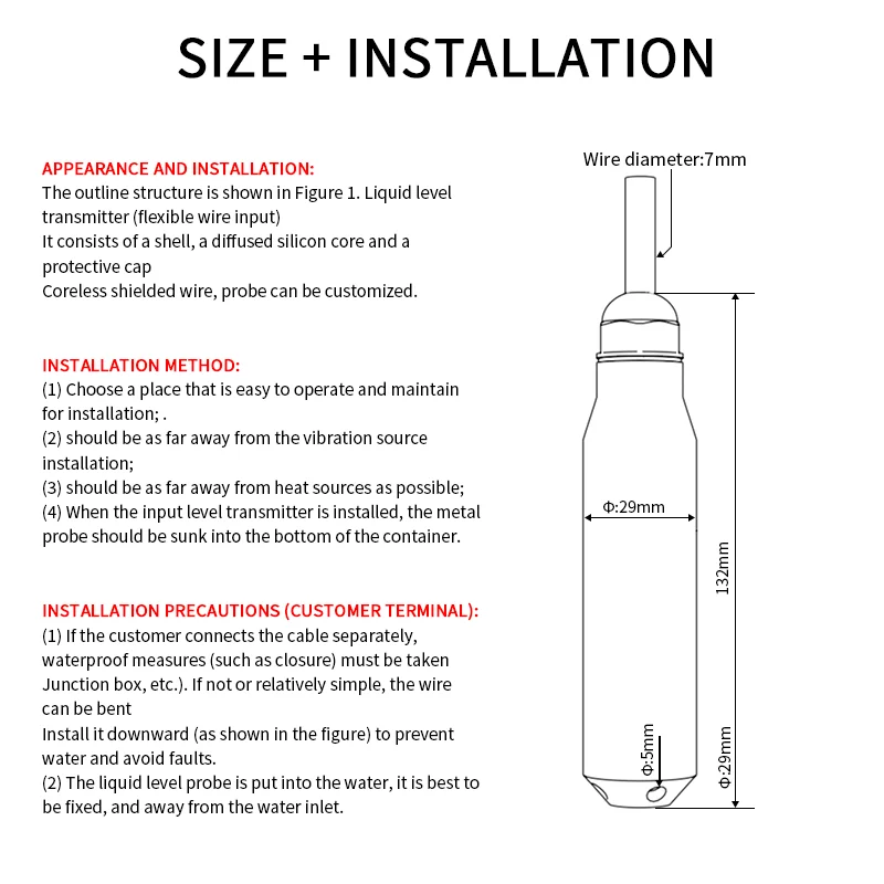 Hydro statischer Füllstand sensor messumformer mit 4-20mA Ausgang DC12-36V Wassertank-Flüssigkeits wandler messgerät – Detail 5