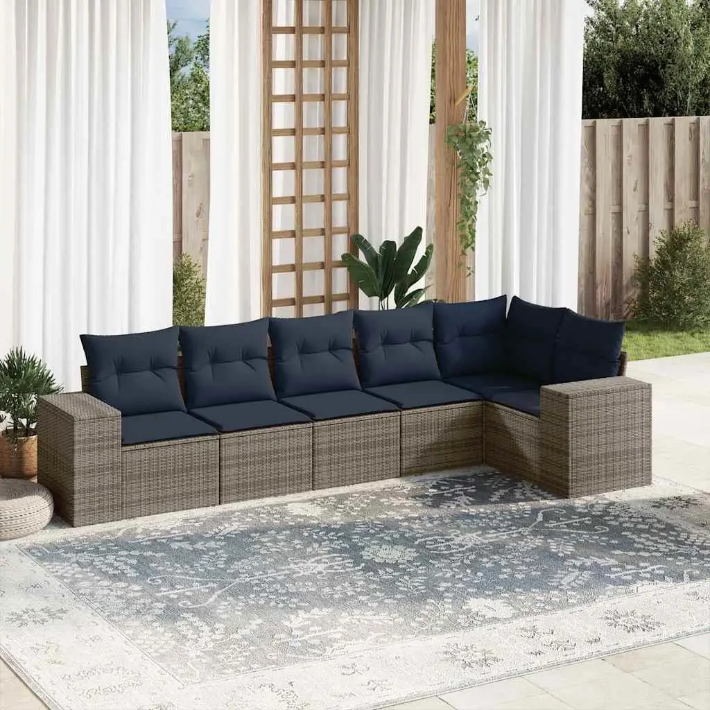 

6 Piece Outdoor Patio Sofa Set with Cushions Gray Wicker Rattan Furniture